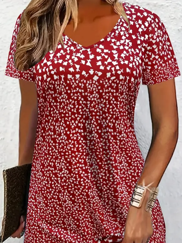 Women's Floral Printed Casual Round Neck Short Sleeve Dress