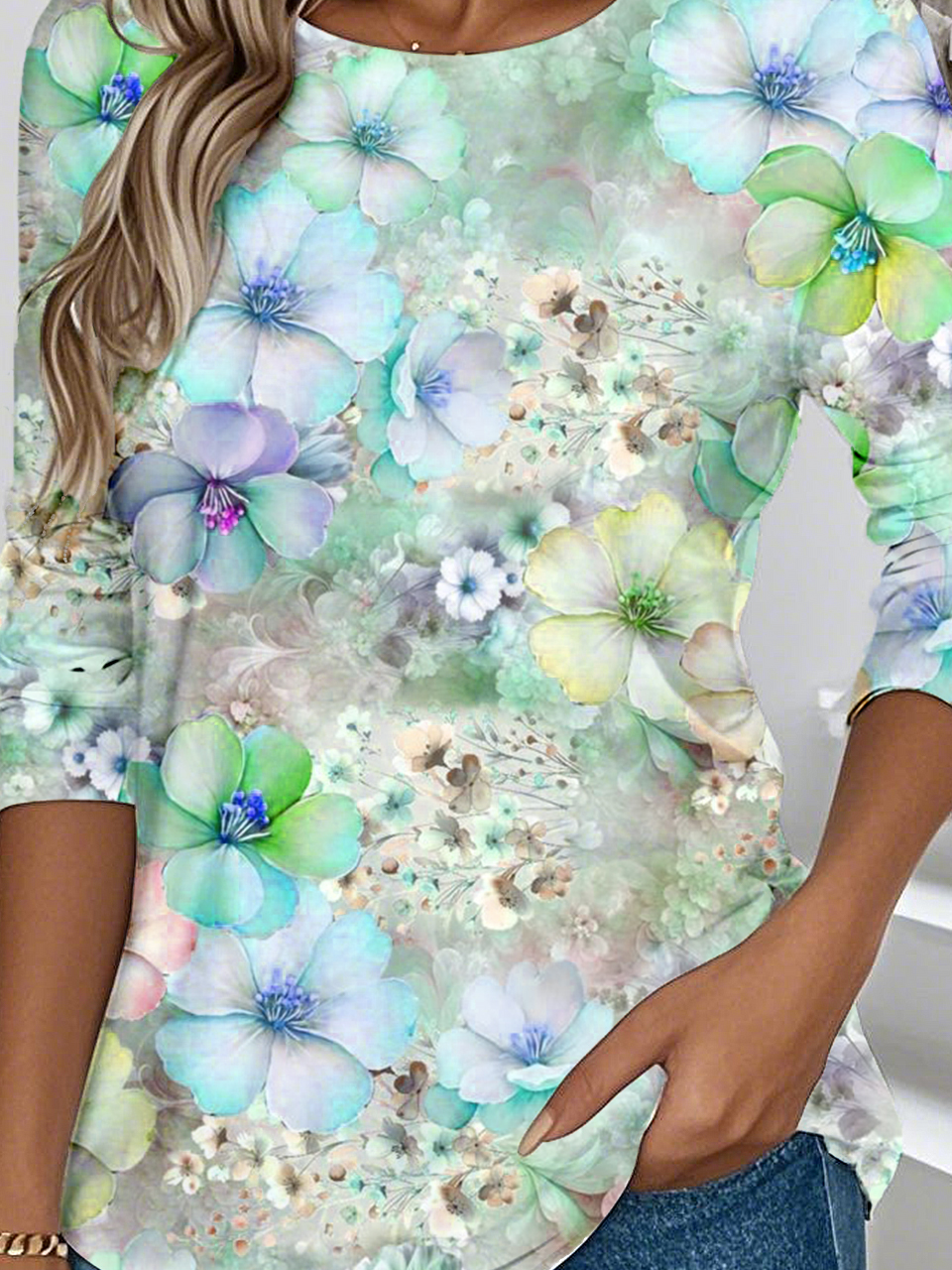 Casual Floral Loose Crew Neck T-Shirt