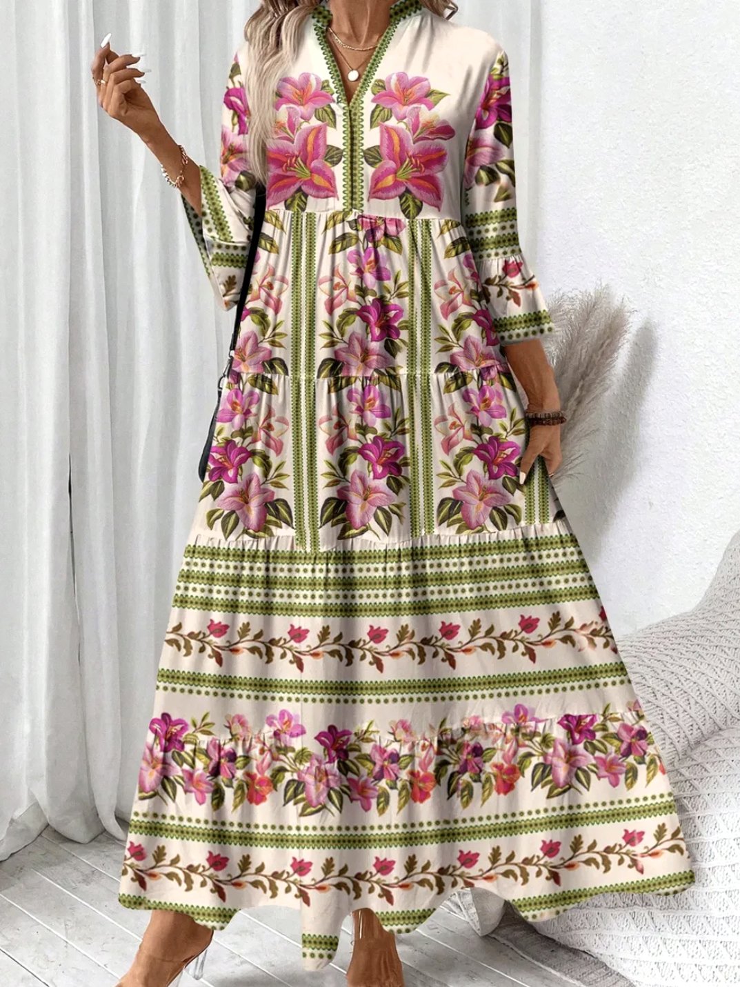 Casual Floral Cotton Dress With No