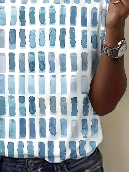 Women's Geometric Print Casual Round Neck Short Sleeve T-Shirt