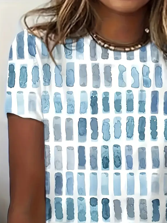 Women's Geometric Print Casual Round Neck Short Sleeve T-Shirt