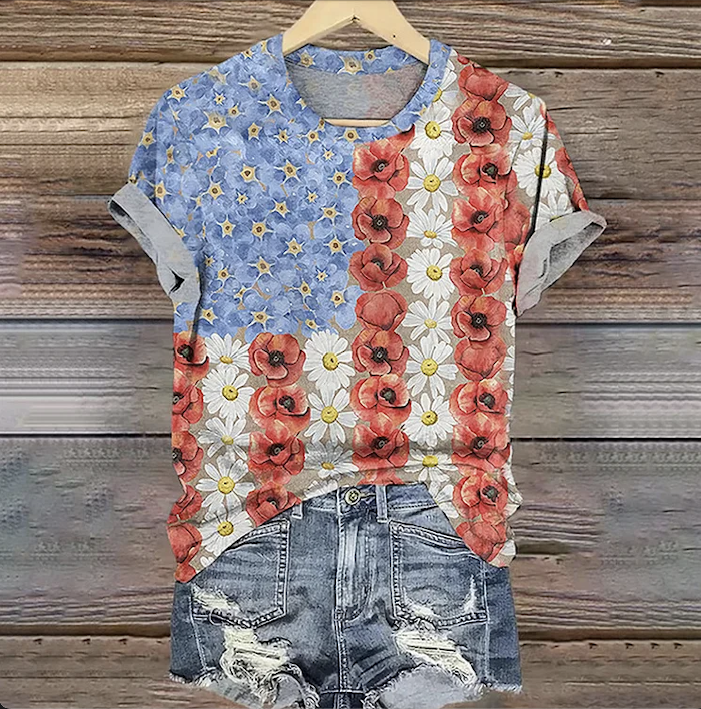 Crew Neck Floral Casual T-Shirt