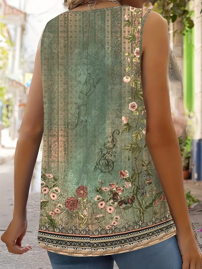 Gradient Pattern Square Neck Vintage Tank Top
