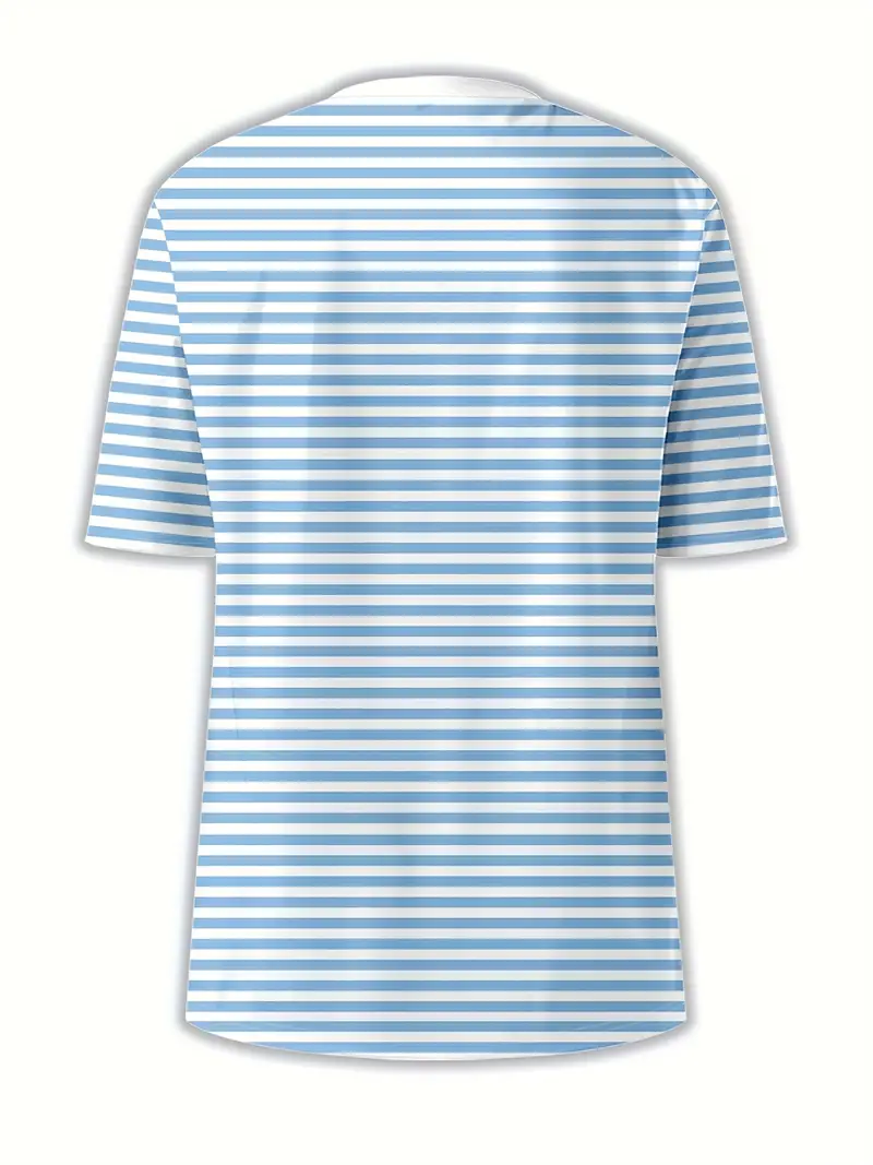 Women's Striped Printed Casual Round Neck Short Sleeve T-Shirt