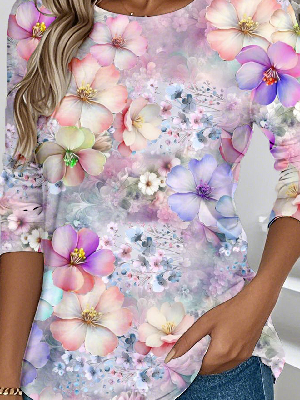 Casual Floral Loose Crew Neck T-Shirt
