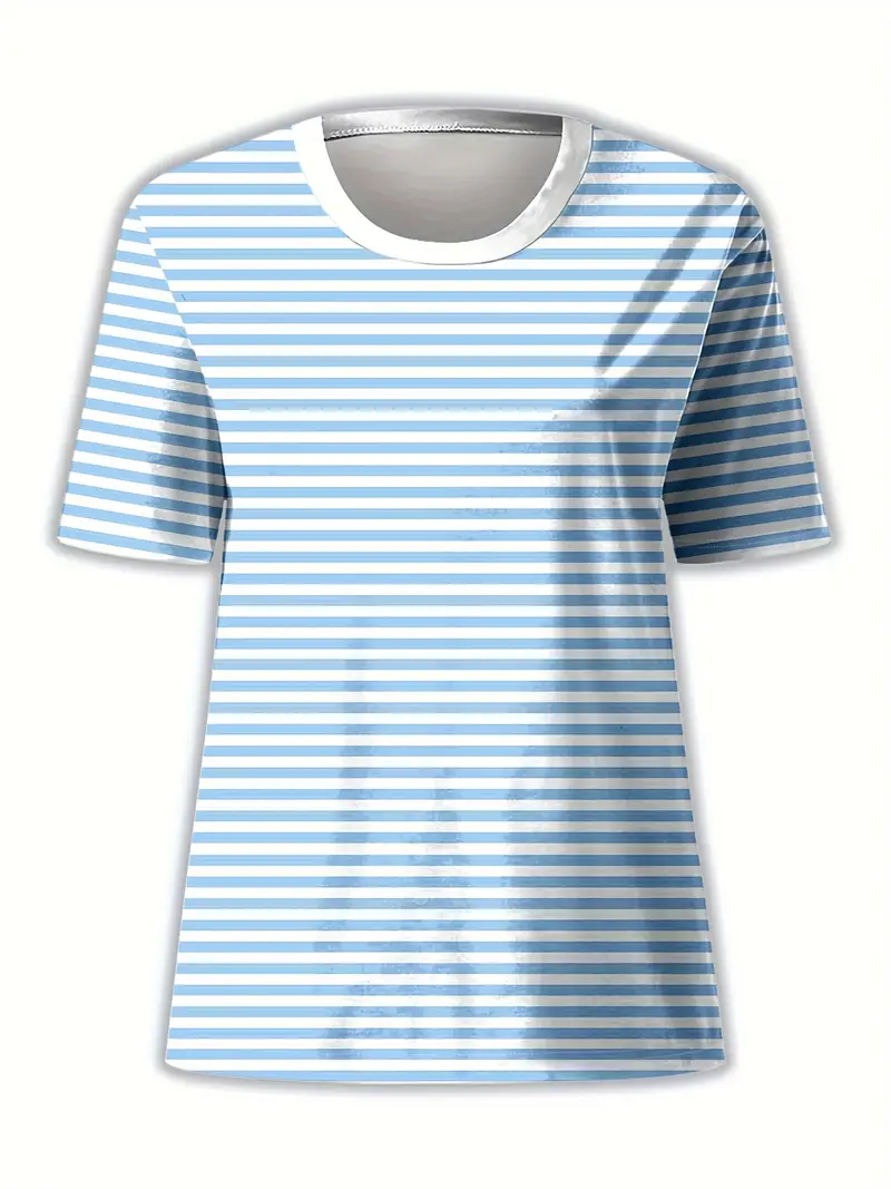 Women's Striped Printed Casual Round Neck Short Sleeve T-Shirt