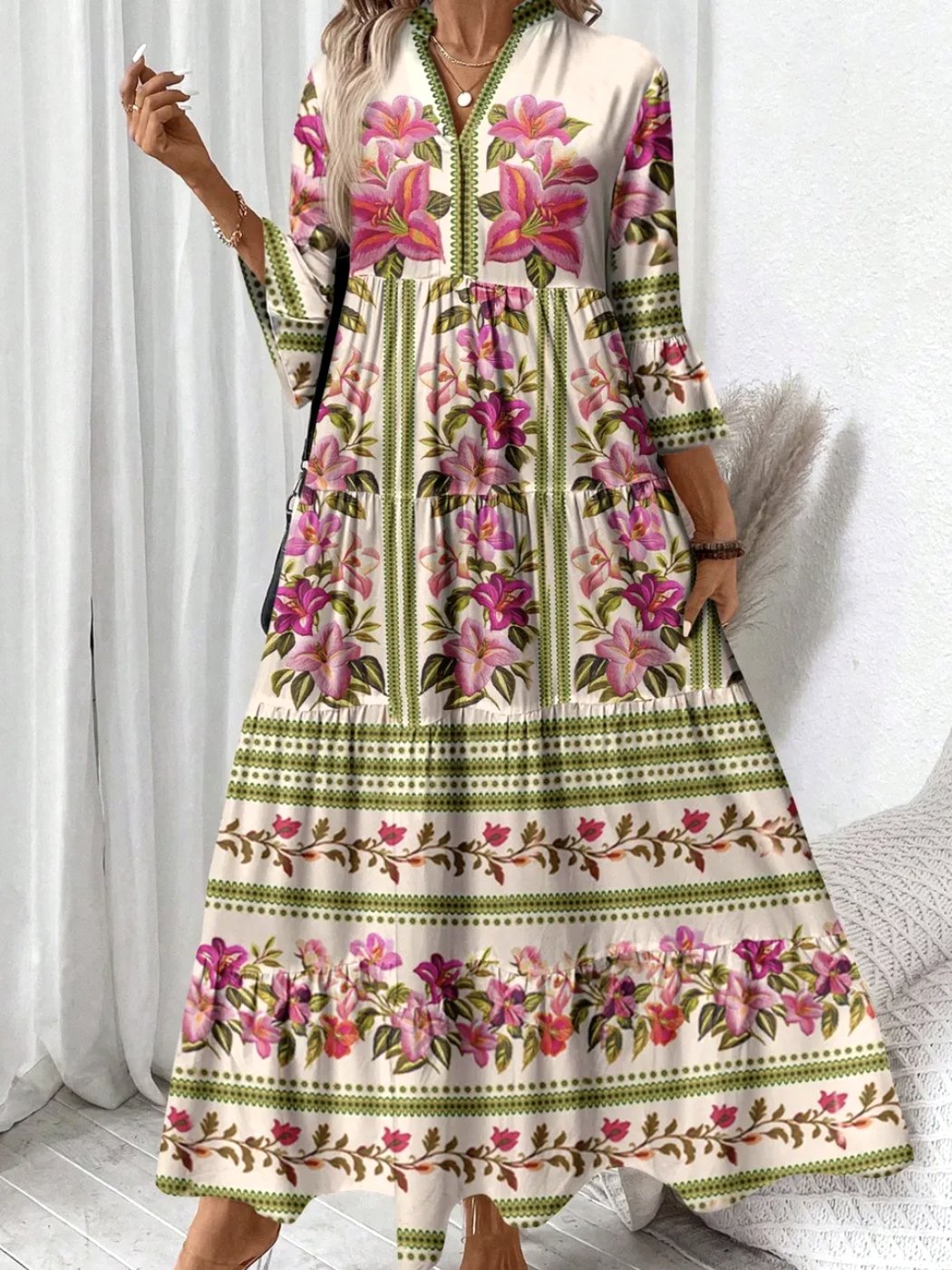 Casual Floral Cotton Dress With No