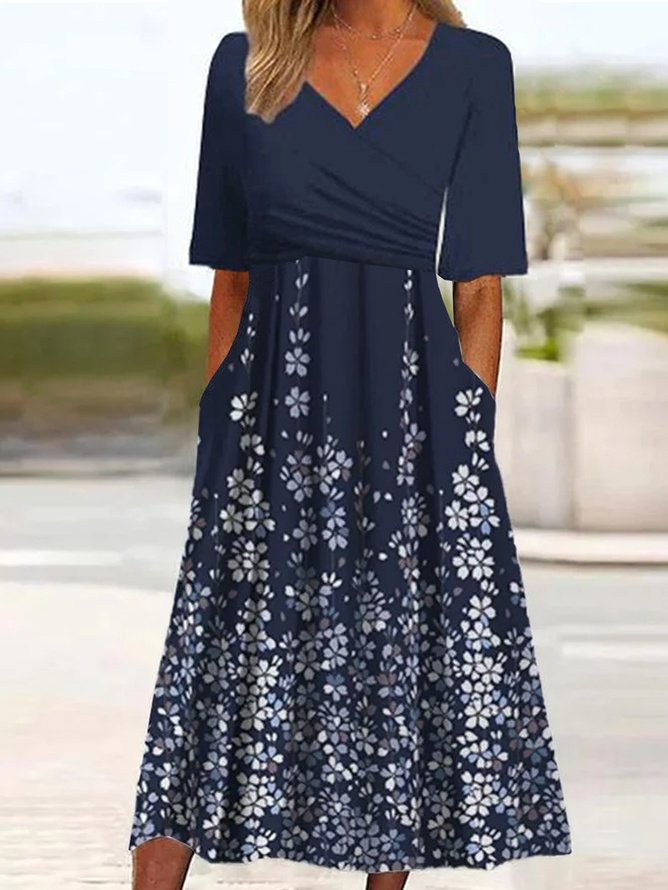 Casual Leaf Pocket Stitching Dress