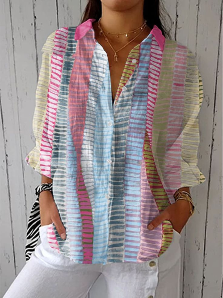 Women's Striped Printed Casual Shirt