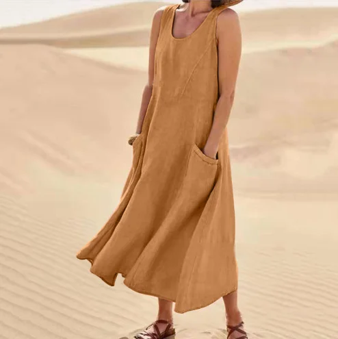 Women's Sleeveless Summer White Plain Split Joint Crew Neck Daily Going Out Casual Maxi A-Line Fit & Flare Dress Dress