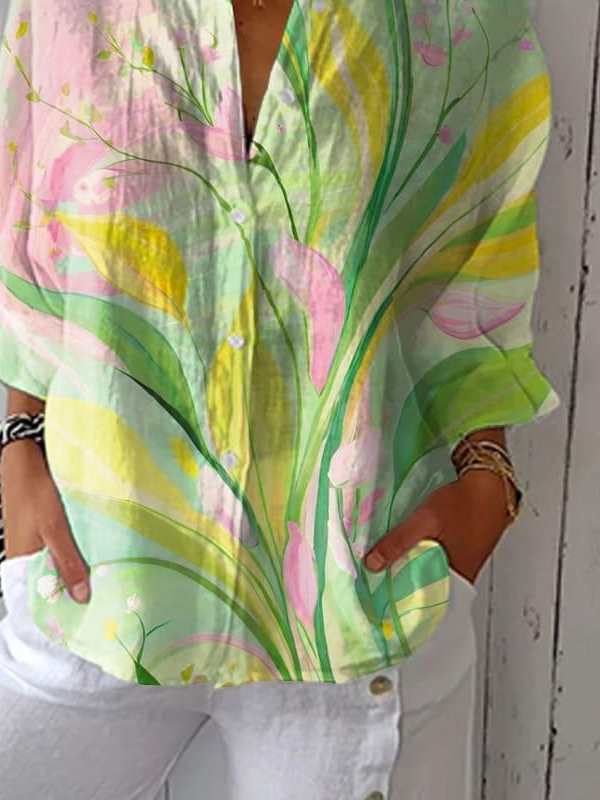 Casual Loose Floral Shirt Collar Shirt