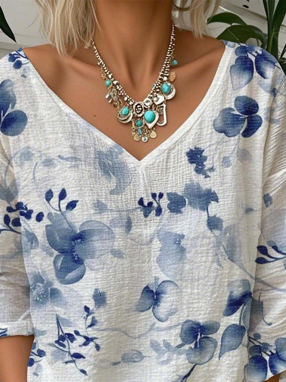 Loose V Neck Casual Jersey T-Shirt