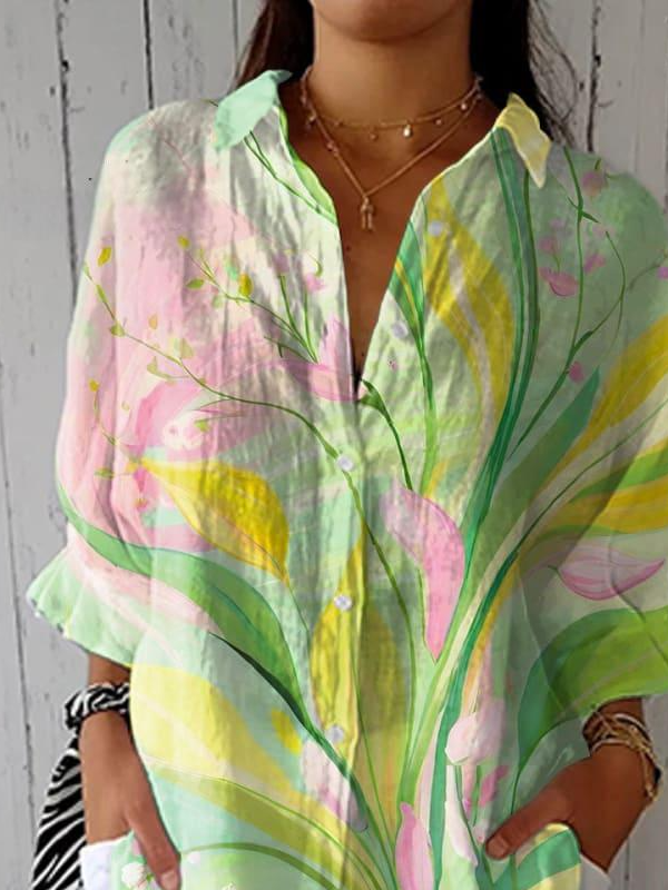 Casual Loose Floral Shirt Collar Shirt
