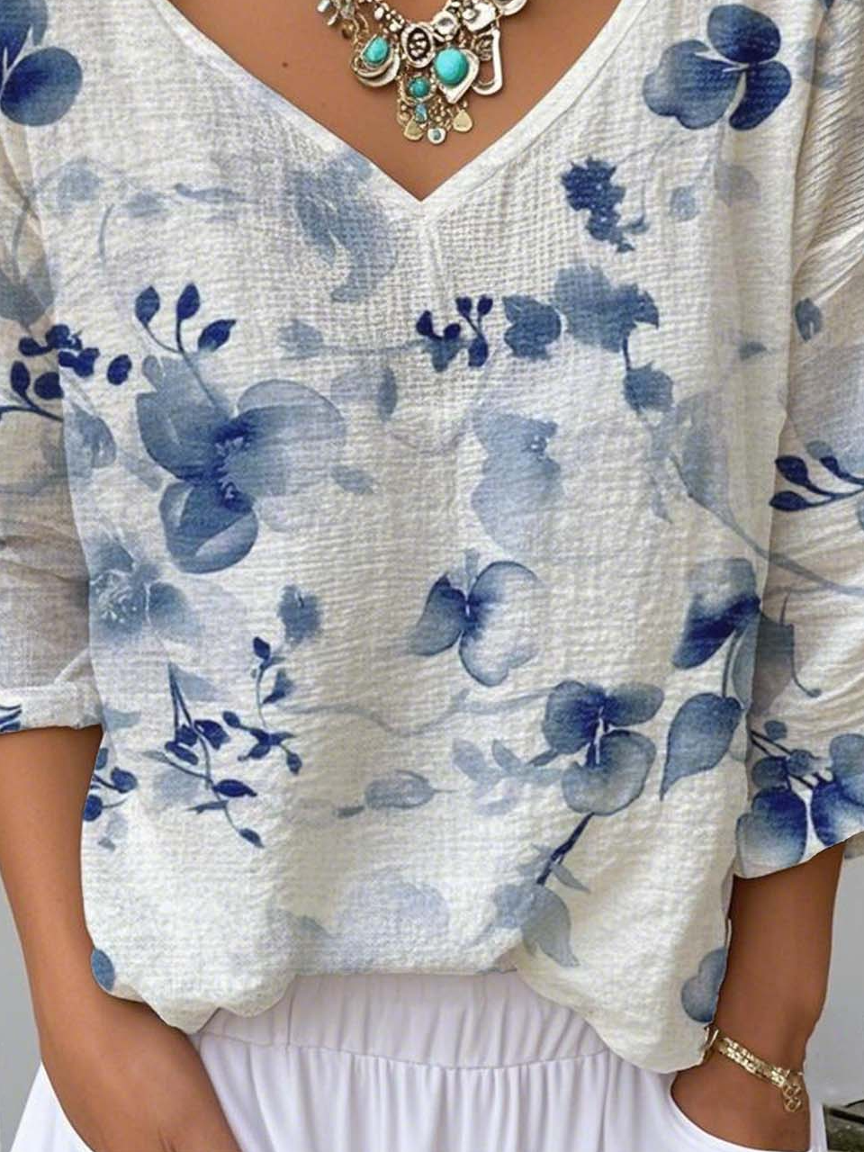 Loose V Neck Casual Jersey T-Shirt
