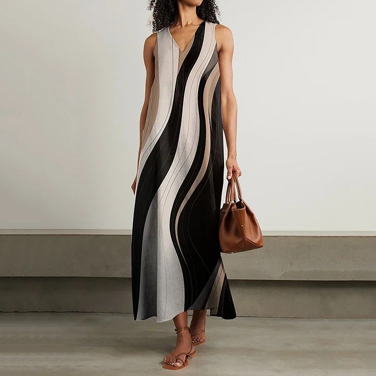 Jersey Casual V Neck Multicolor Block Dress With No Belt