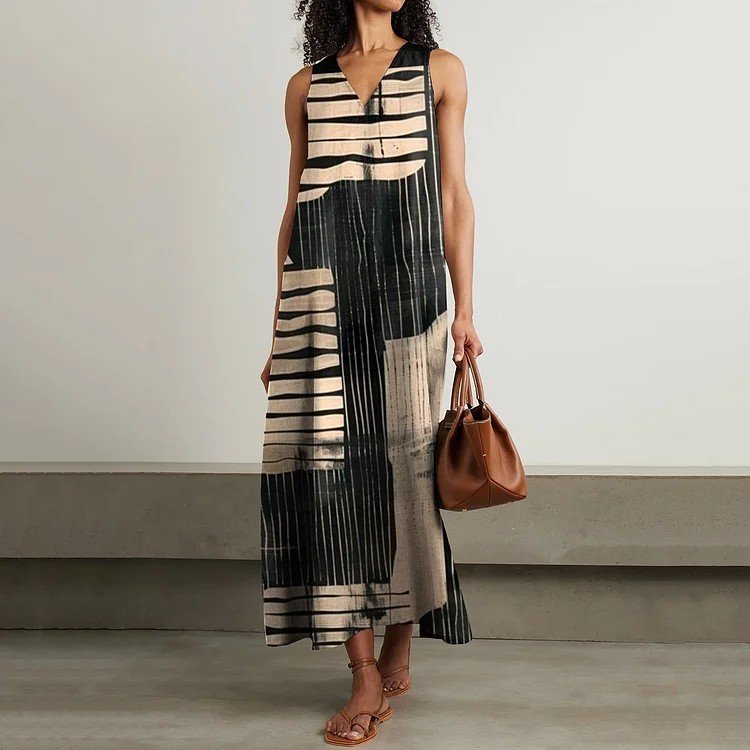 Jersey Multicolor Block V Neck Casual Dress With No Belt