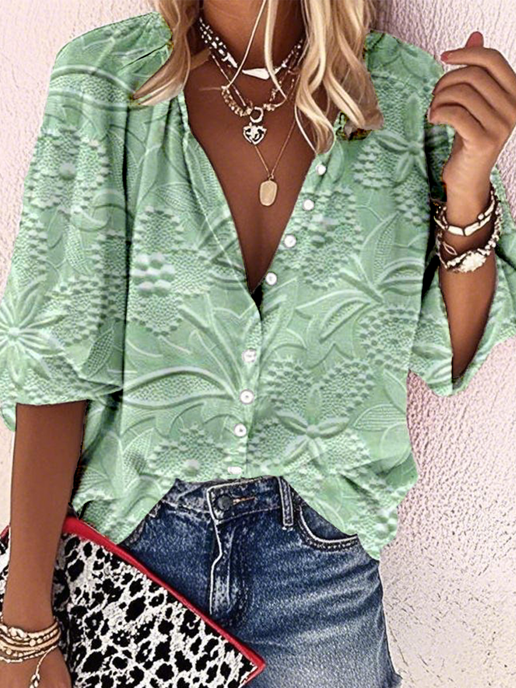 Linen Blend Casual Floral Loose Shirt