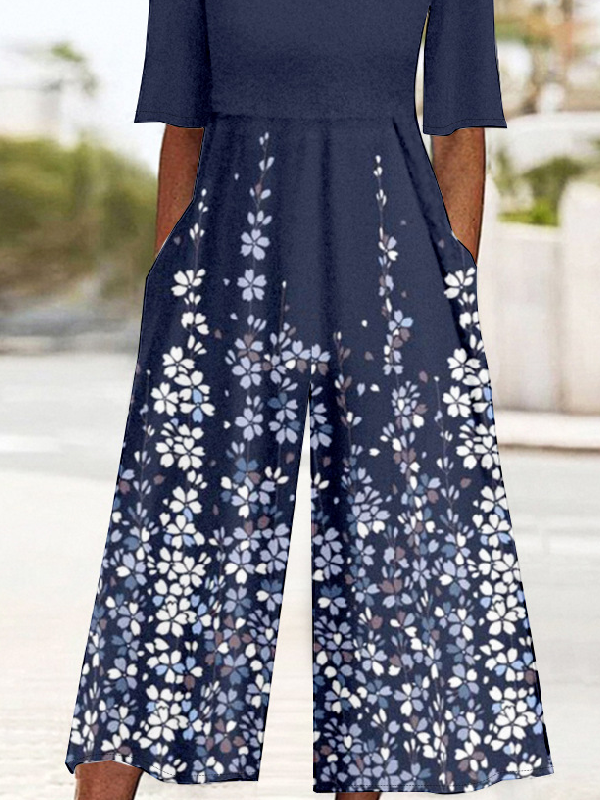Casual Loose V Neck Gradient Pattern Jumpsuit
