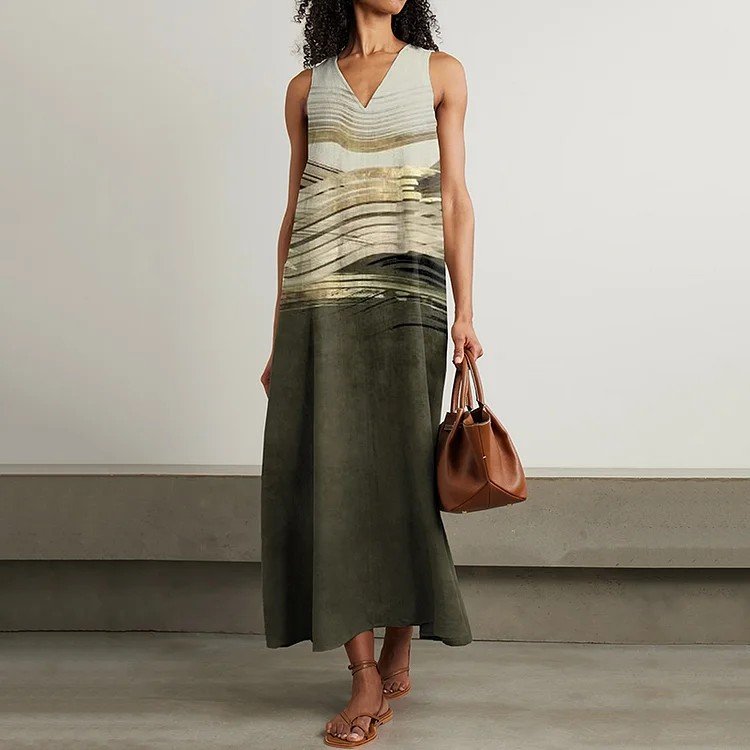 Simple Loose Geometric Jersey Dress With No Belt