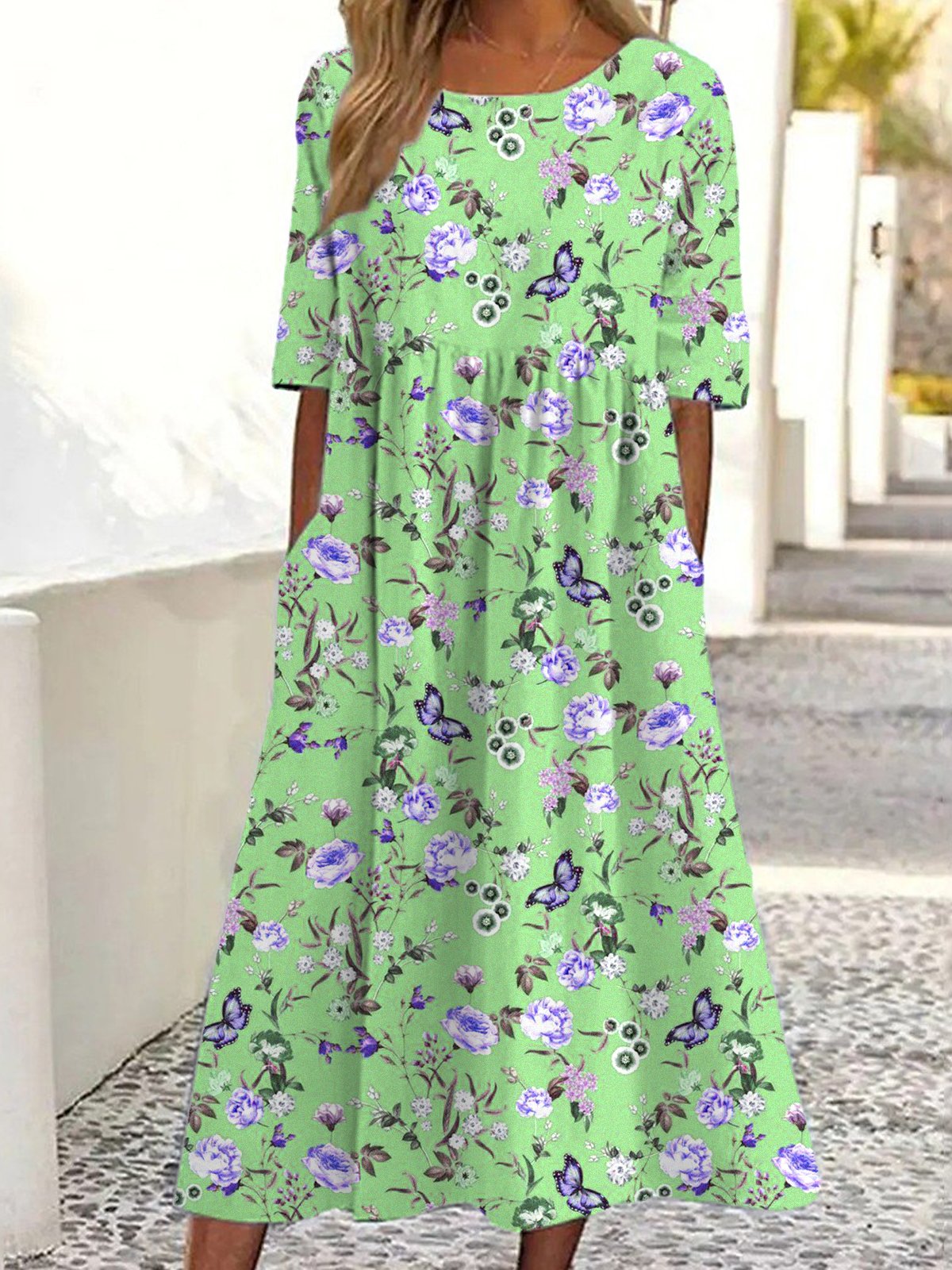 Loose Casual Crew Neck Dress With No