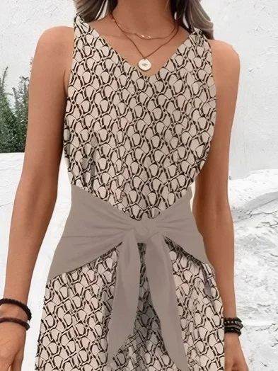Women's H-Line Cami V Neck Daily Going Out Casual Knot Geometric Summer Long Jumpsuit Romper