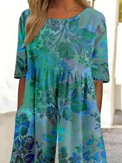 Women's H-Line Crew Neck Daily Going Out Casual Printing Floral Summer Ankle Pants Jumpsuit Romper
