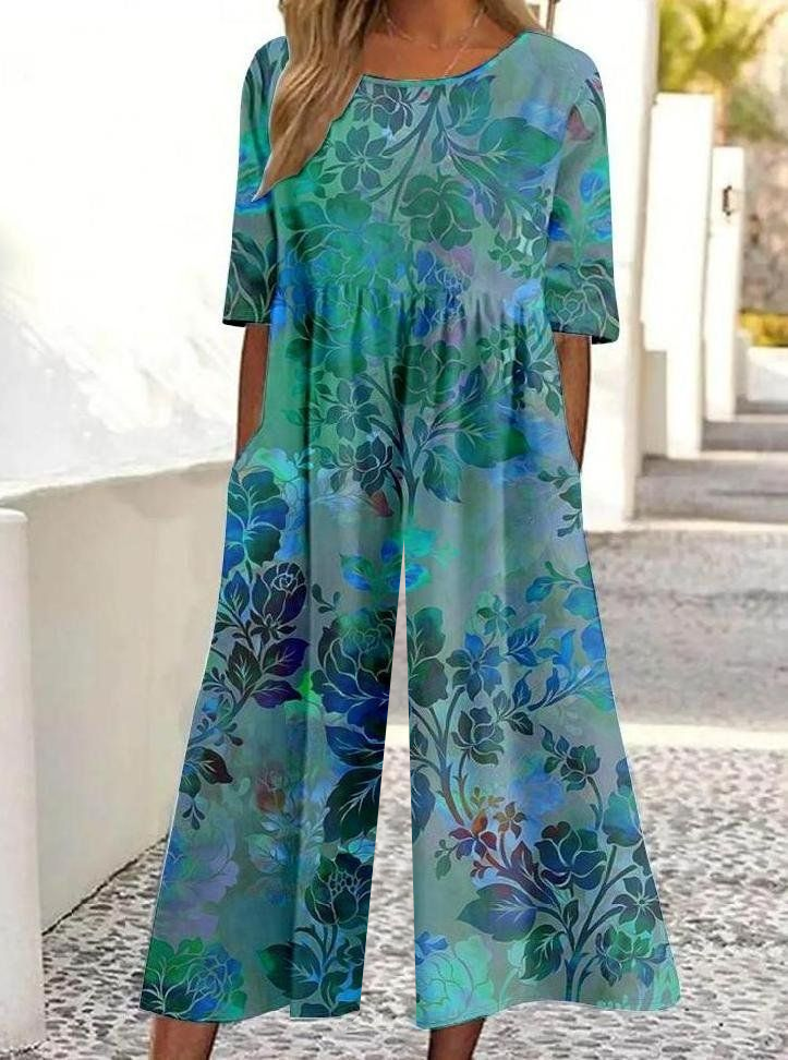Women's H-Line Crew Neck Daily Going Out Casual Printing Floral Summer Ankle Pants Jumpsuit Romper