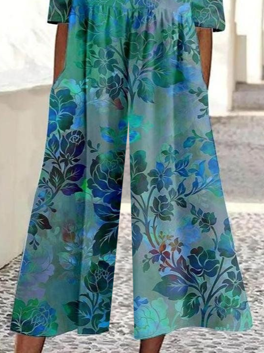 Women's H-Line Crew Neck Daily Going Out Casual Printing Floral Summer Ankle Pants Jumpsuit Romper