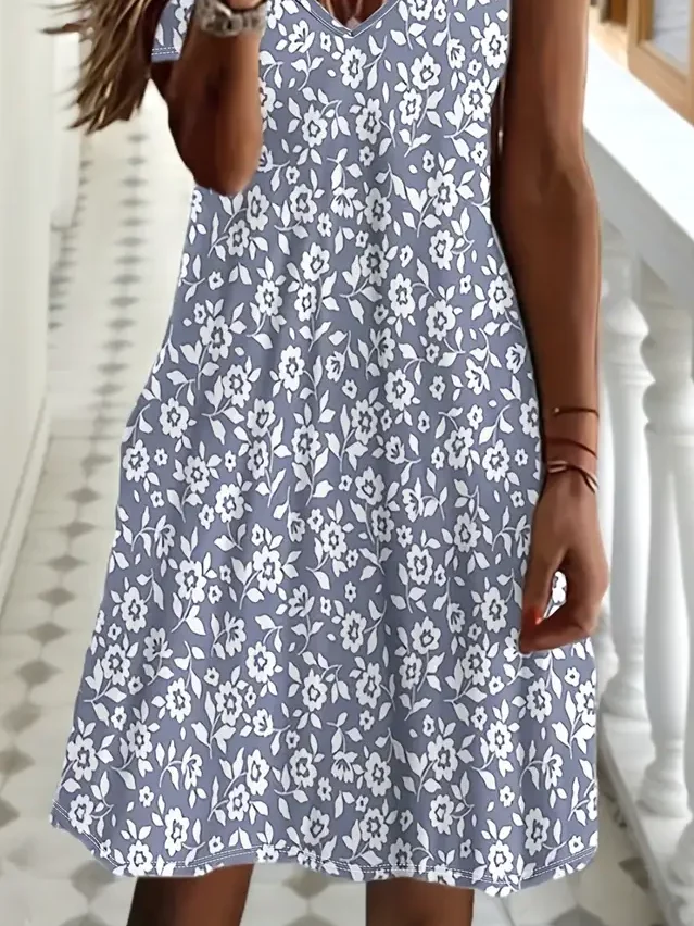 Women's Floral Print V-Neck Short Sleeve Dress