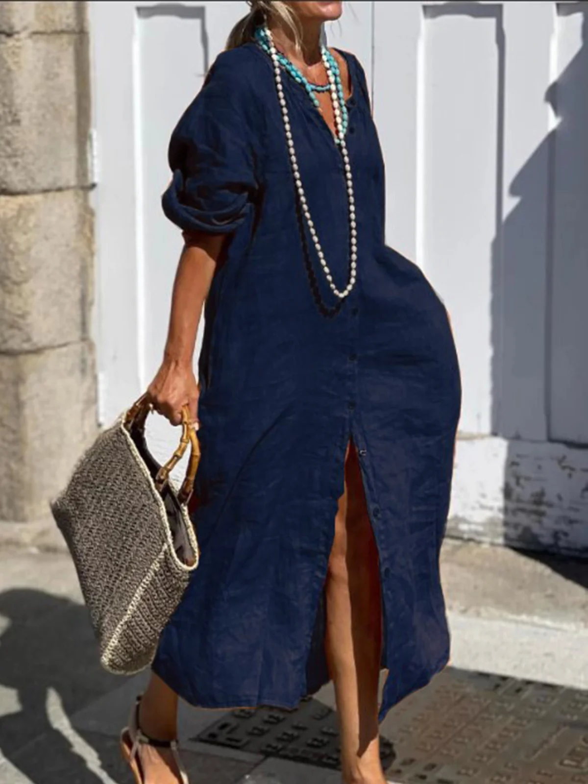Casual Plain V Neck Maxi Dress
