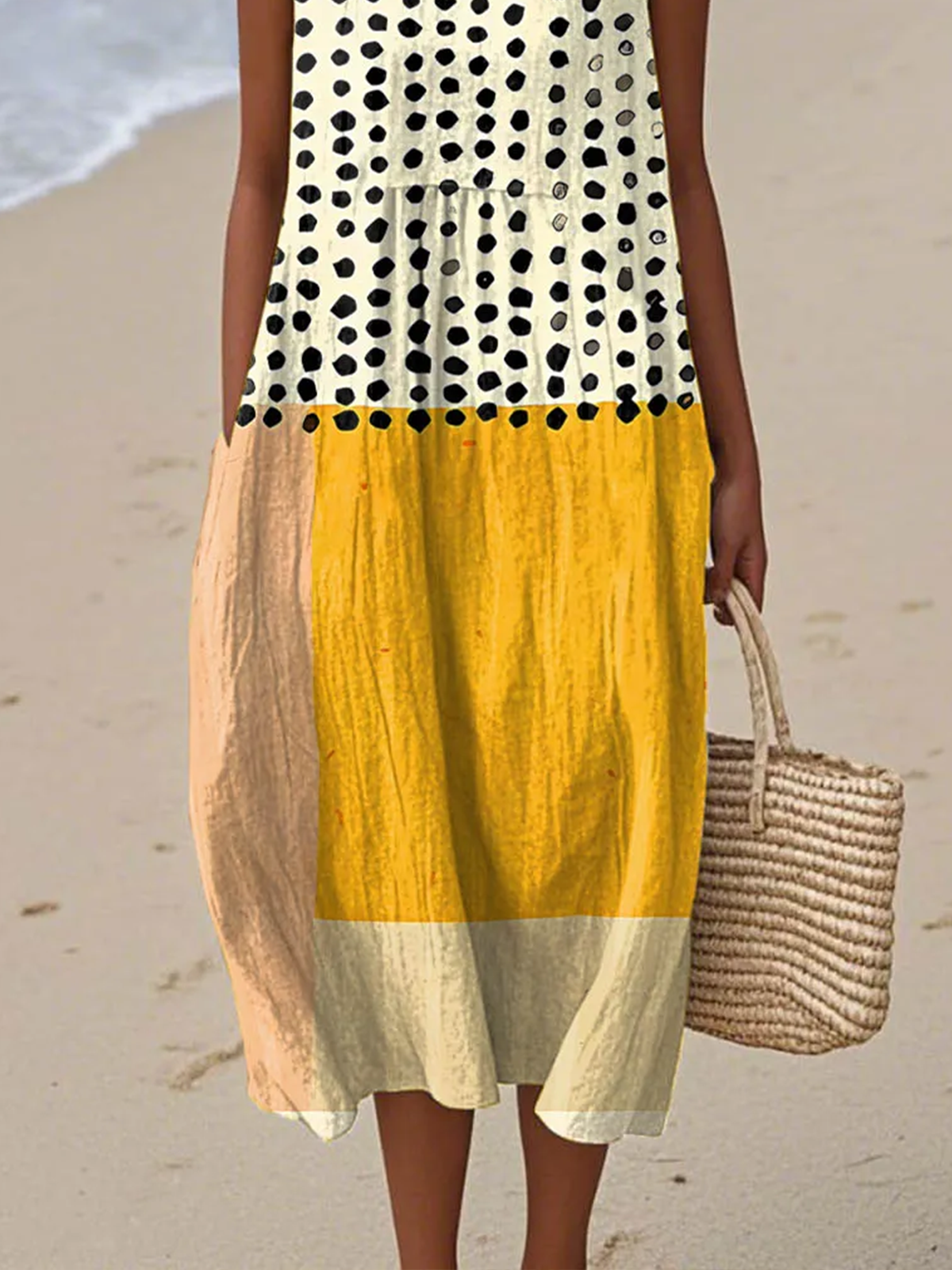 Cotton Crew Neck Casual Dress With No