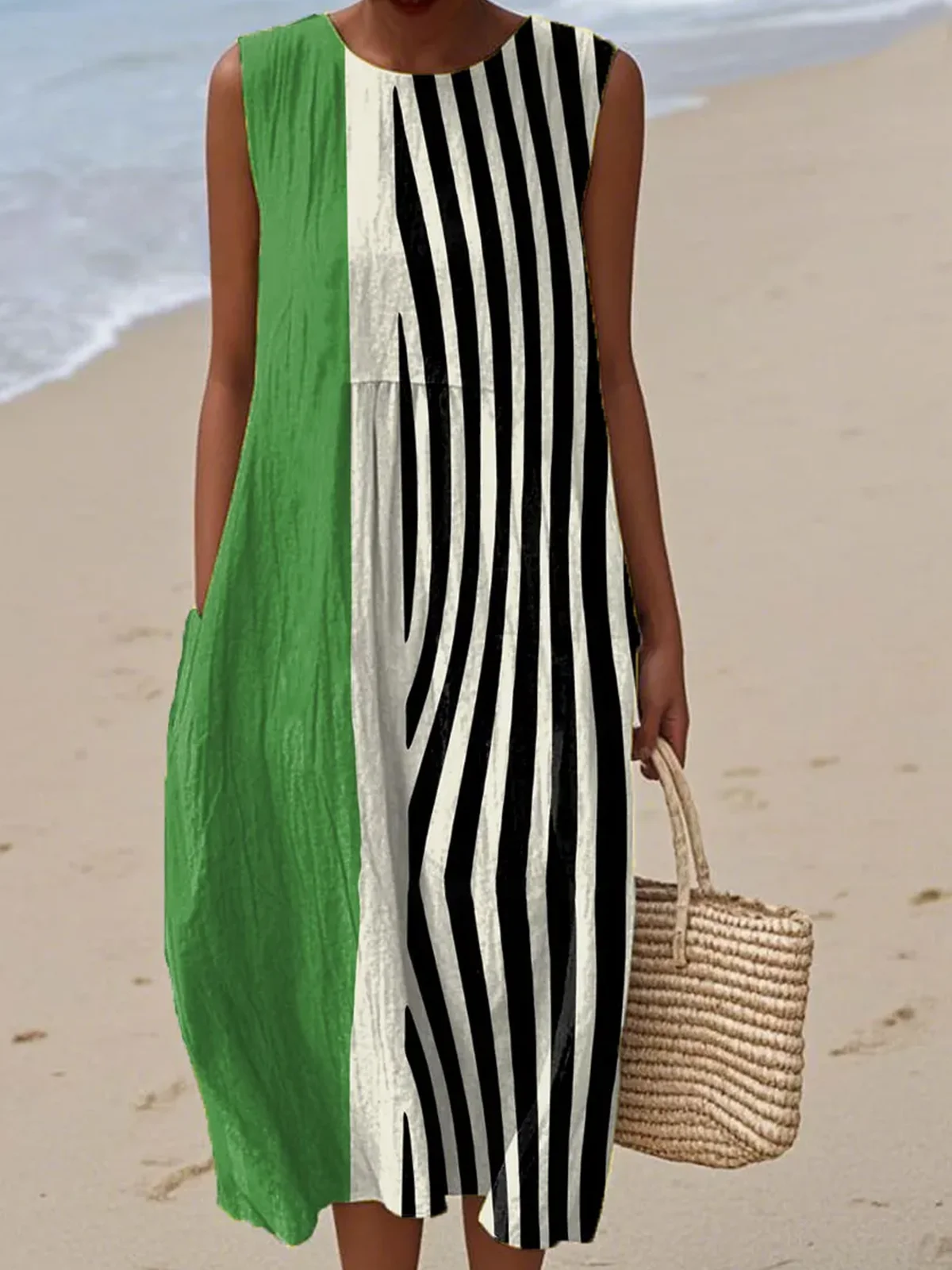 Crew Neck Casual Dress With No