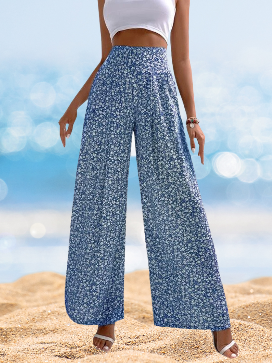 Women's  Elastic Waist H-Line Wide Leg Pants Daily Going Out Pants Blue Casual Floral Ebroidered Floral Spring/Fall Pants