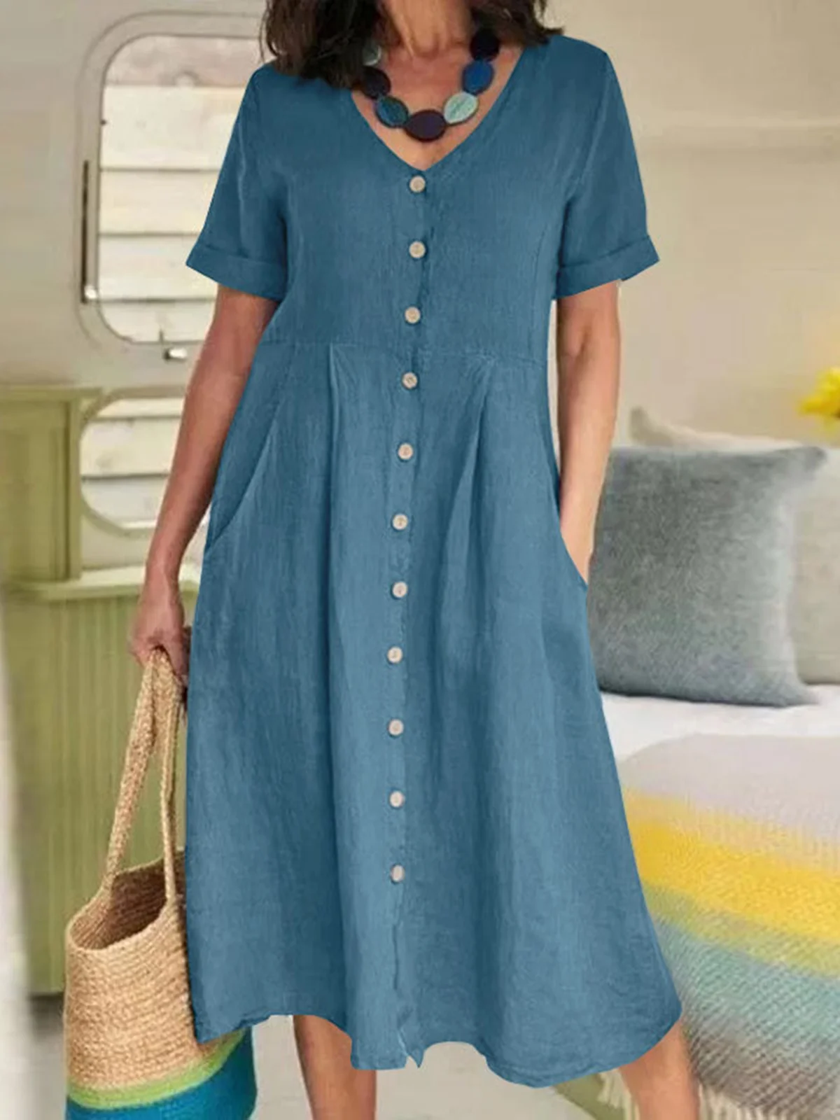 Casual Plain V Neck Maxi Dress