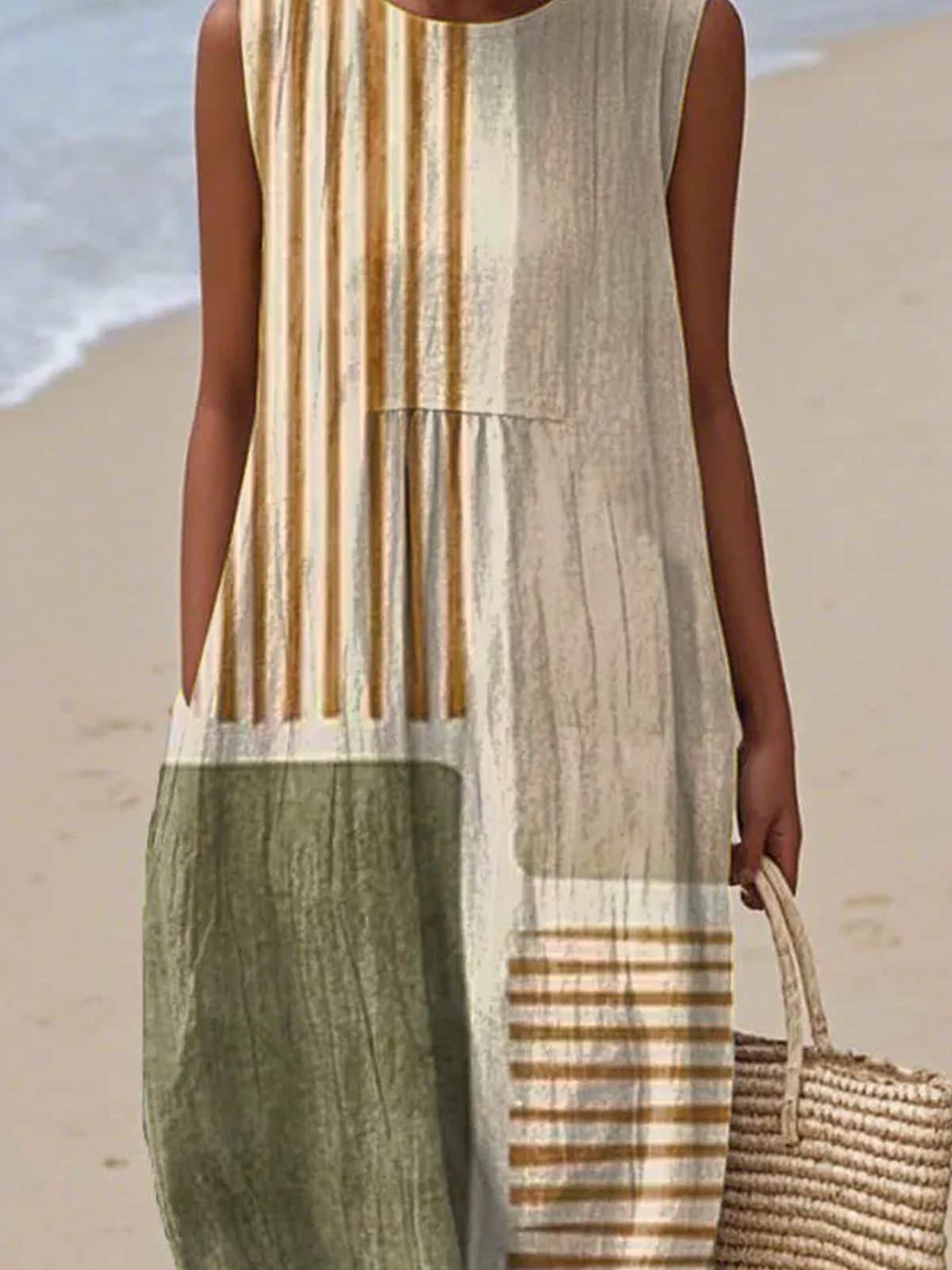 Striped Casual Dress With No