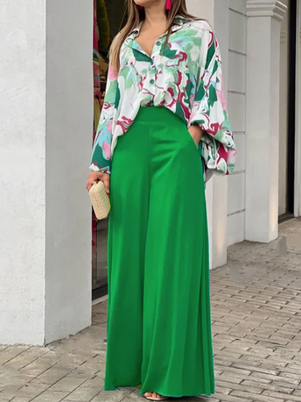 Women's Printing Striped Daily Going Out Two-Piece Set Green Casual Summer Top With Pants Matching Set