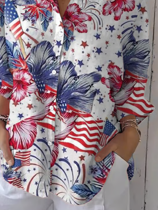 Women's Independence Day Floral Print Casual Shirt