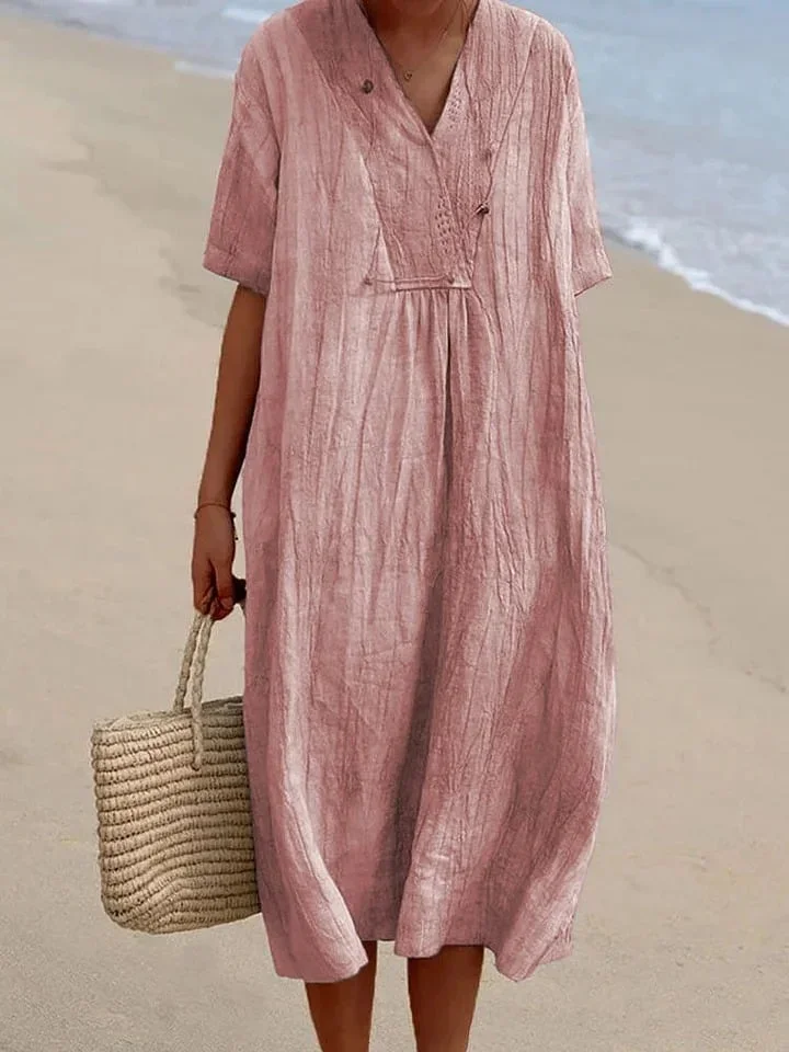 Plain V Neck Casual Dress With No
