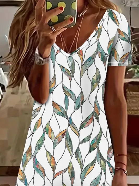 Women's Floral Print Casual V-Neck Short Sleeve Dress