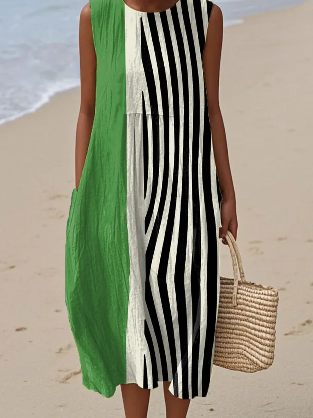 Crew Neck Casual Dress With No