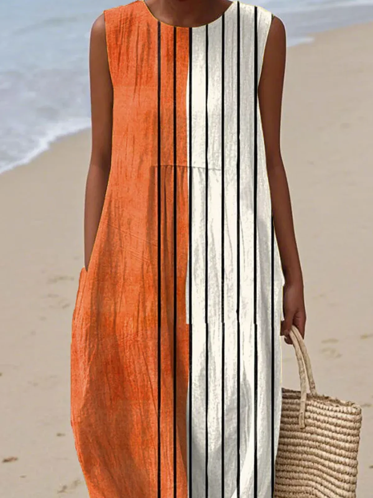 Crew Neck Geometric Casual Regular Fit Dress With No