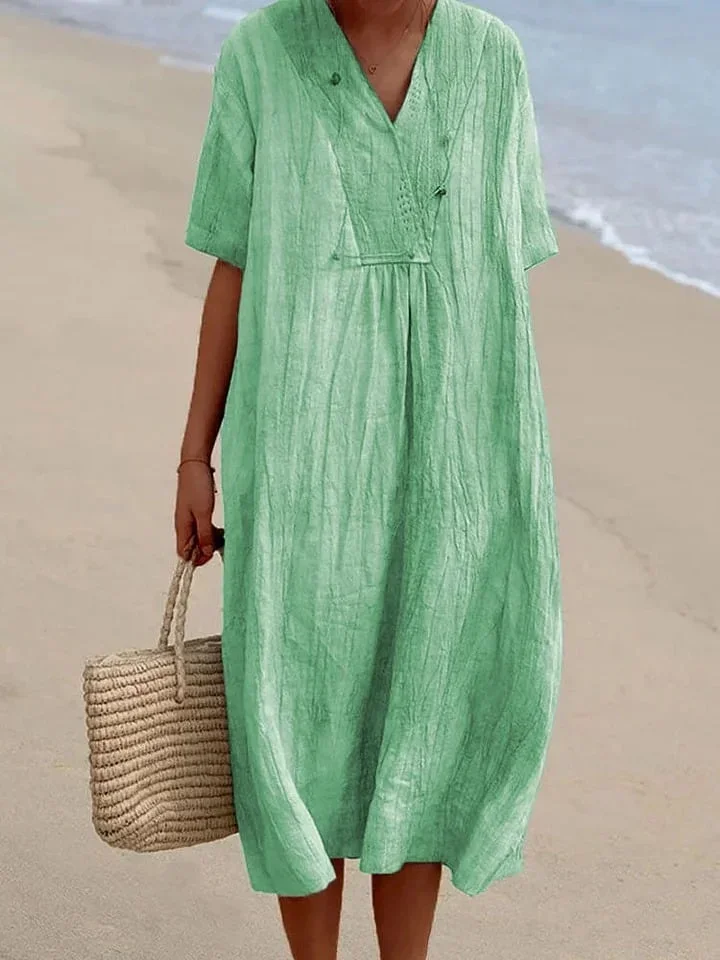 Plain V Neck Casual Dress With No