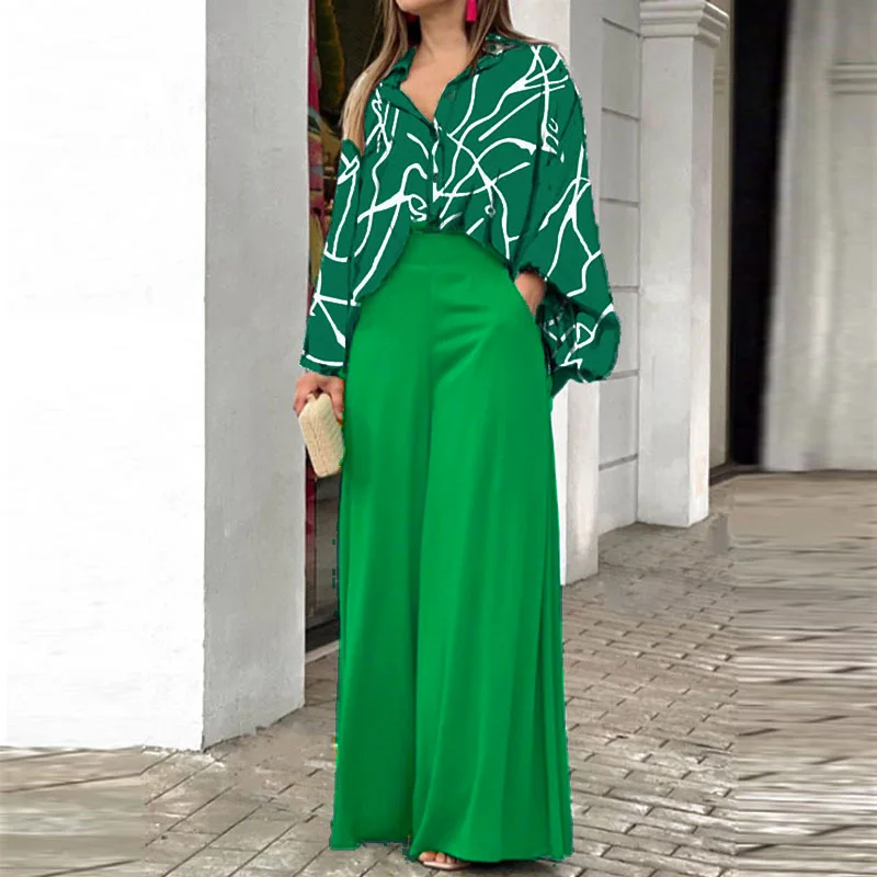 Women's Printing Striped Daily Going Out Two-Piece Set Green Casual Summer Top With Pants Matching Set