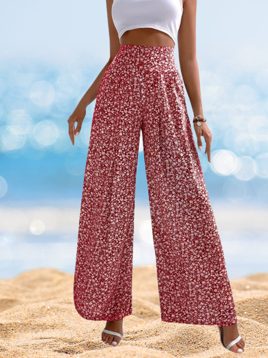 Women's  Elastic Waist H-Line Wide Leg Pants Daily Going Out Pants Blue Casual Floral Ebroidered Floral Spring/Fall Pants