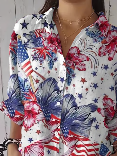 Women's Independence Day Floral Print Casual Shirt