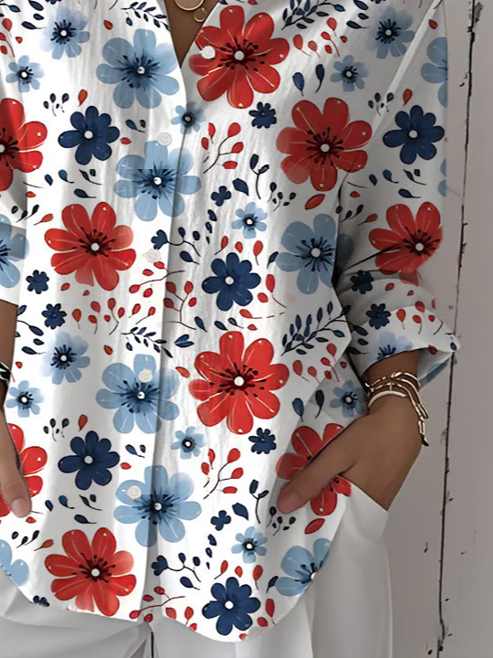 Women's Independence Day Floral Print Casual Shirt