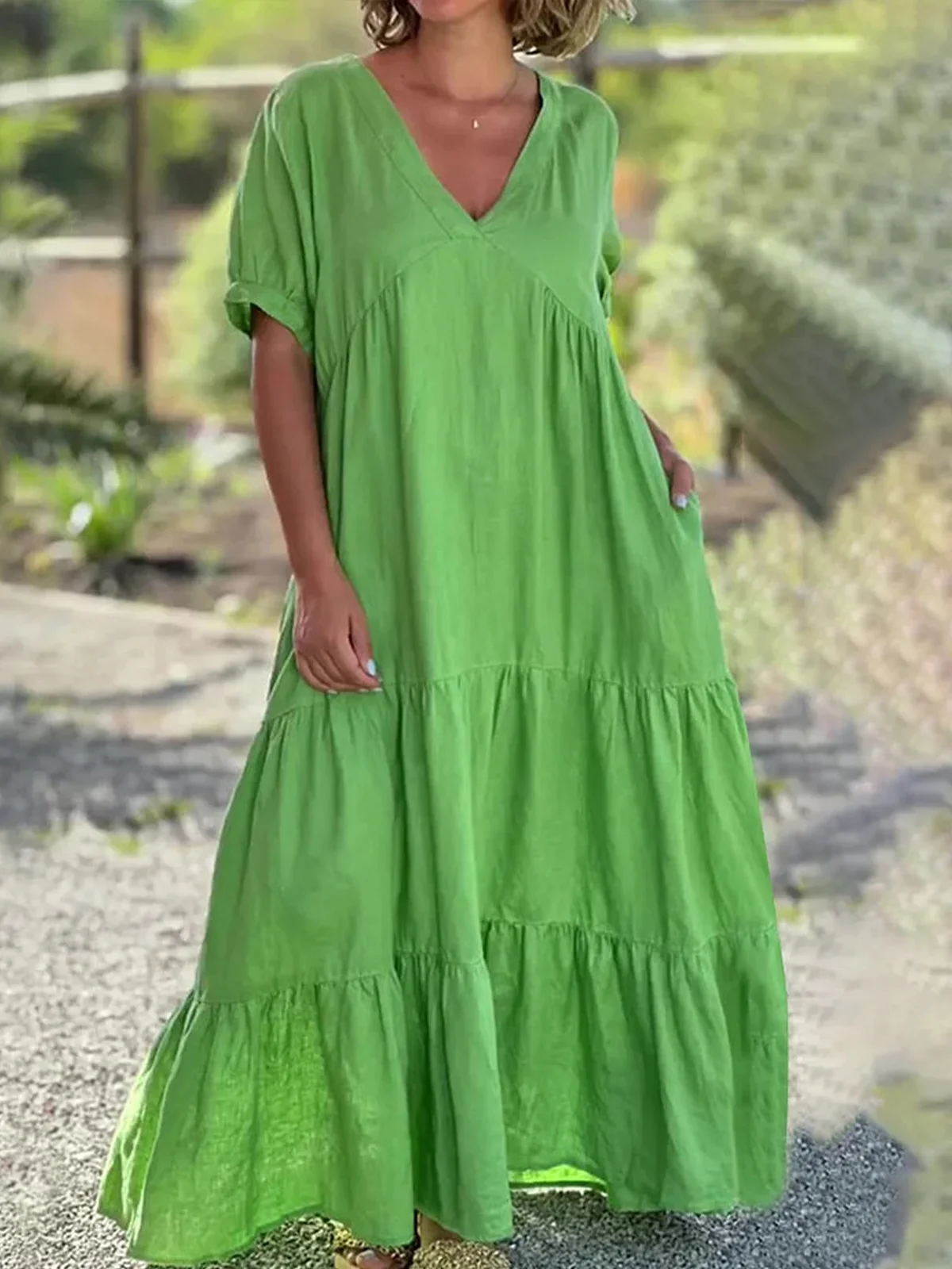 Casual Plain V Neck Maxi Dress