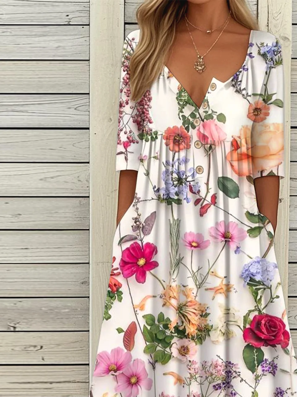 Casual Half Open Collar Dress With No
