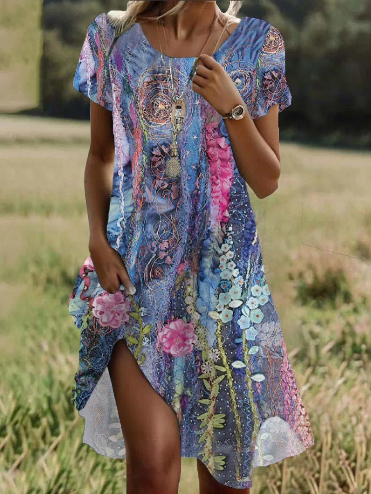 Women's Floral Print Casual Round Neck Short Sleeve Dress