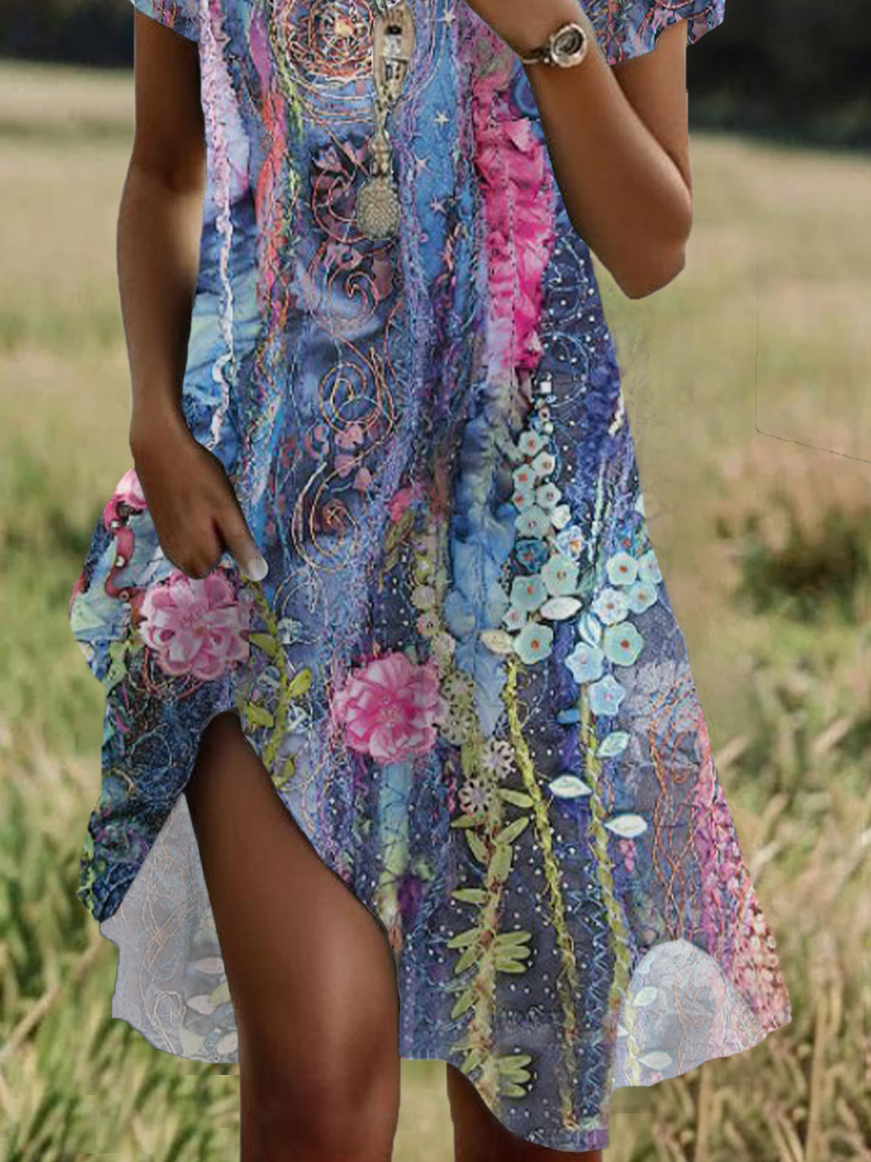 Women's Floral Print Casual Round Neck Short Sleeve Dress